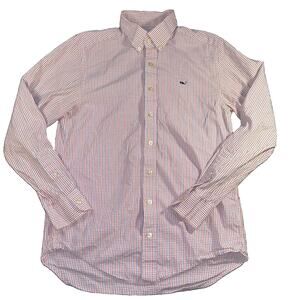 Vineyard Vines Mens S Slim Fit Whale Shirt Gingham Plaid Button Down Red Blue
